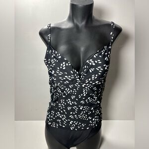 Christina Black & White Printed Twist-Front One-Piece